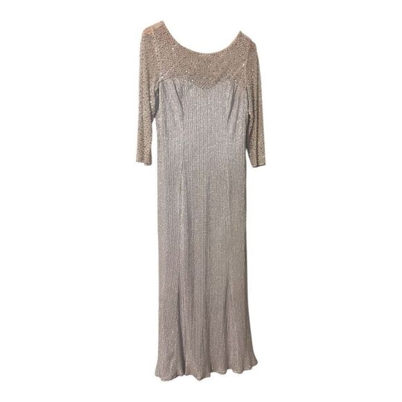 Cachet Women's 14 Beaded Sleeve Slinky Evening Dress Metallic Drape Back Formal - Picture 1 of 15